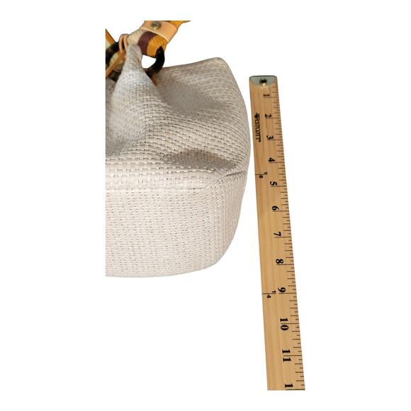 Elaine Turner Beige Woven Straw Handbag with Multicolor Double Handle - Picture 6 of 12